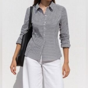 Chico's Monochrome Striped Button-Up Blouse